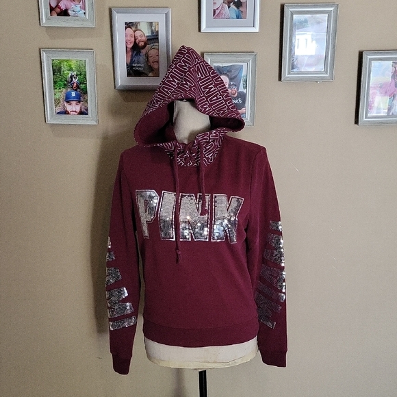 PINK Victoria's Secret Tops - PINK Victoria's Secret Burgundy Sequin Miami Sweater